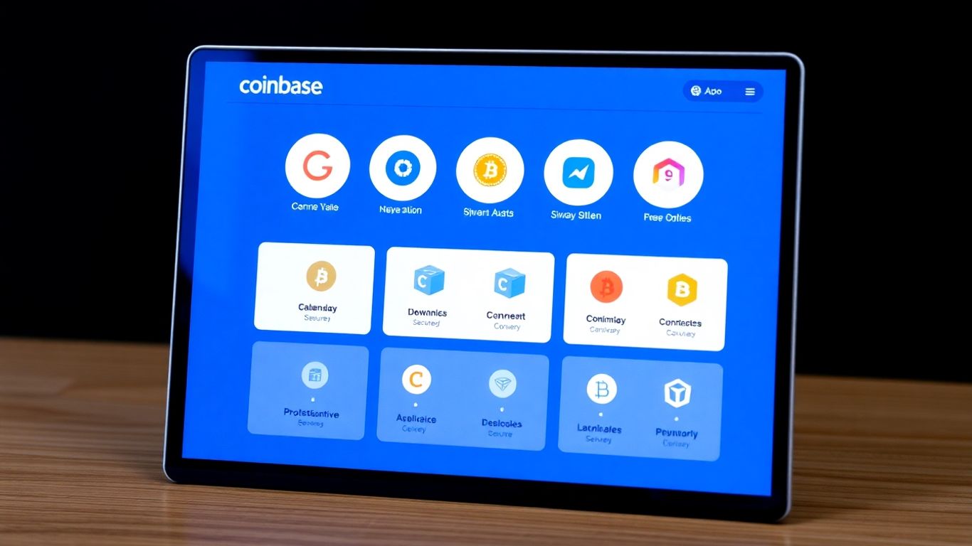 Coinbase Wallet interface with cryptocurrency icons.