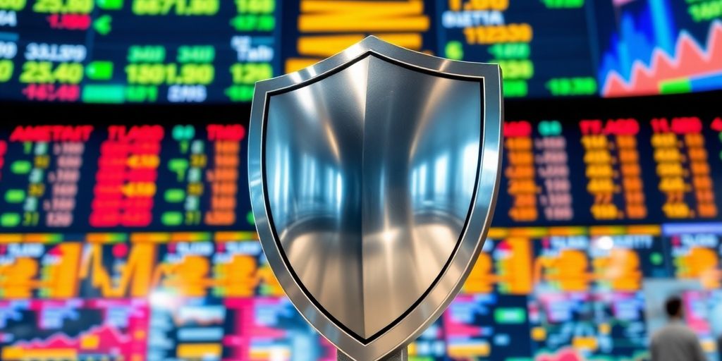 Strong shield protecting stock market.