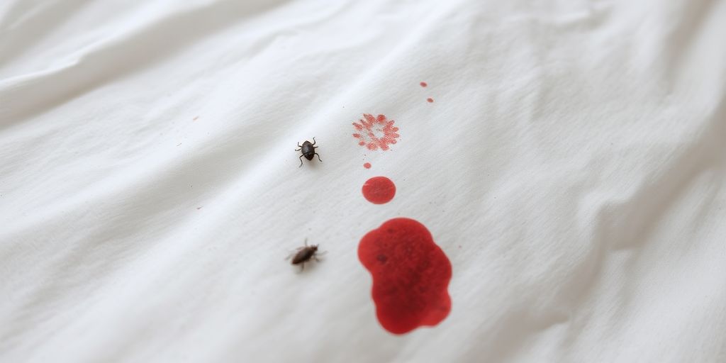 Blood stains on bed sheets indicating possible bed bug presence.