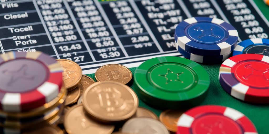 Sports betting odds calculator with coins and chips.