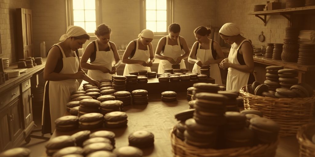 Vintage scene: Oreo cookies being invented.