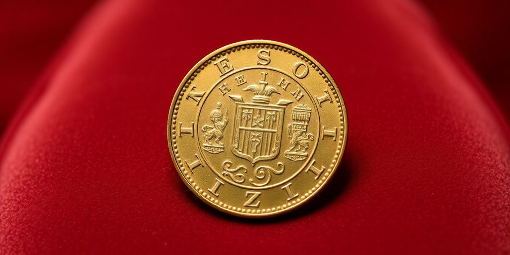 Pièce en or Napoléon sur un fond en velours.