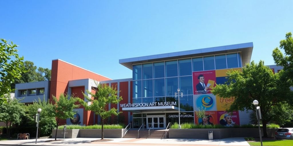 Weatherspoon Art Museum with modern architecture and greenery