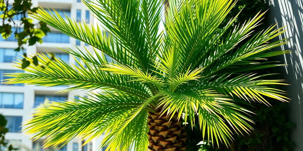 Palmera Chilena (Jubaea chilensis) para Jardines Verticales en Espacios Urbanos Palmera chilena en jardín vertical urbano.