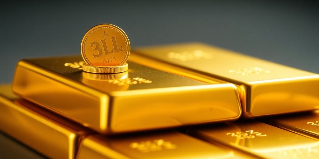 Lingots d'or empilés, pièce brillante