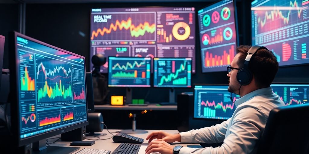 Professional analyzing data in a modern office environment.