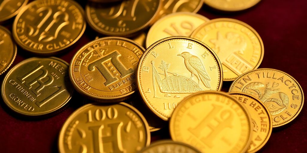 Gros plan sur des pièces d'or anciennes sur du velours.