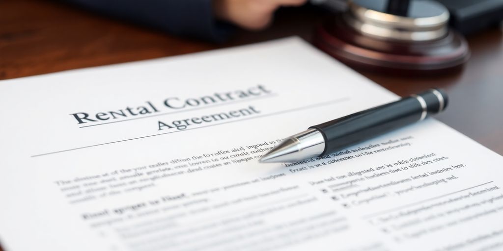 Un contrato de alquiler abierto con un bolígrafo encima.