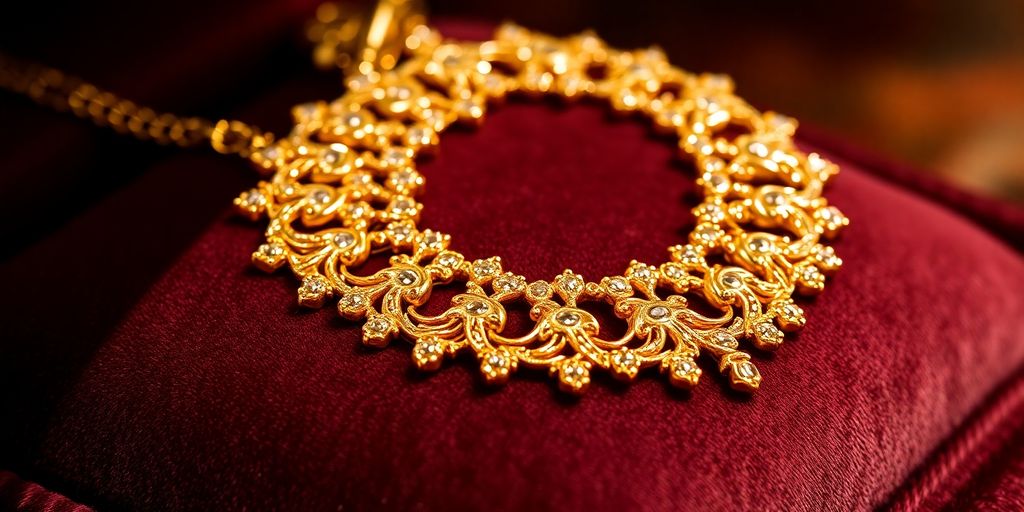 Bijoux en or brillants sur un coussin en velours.