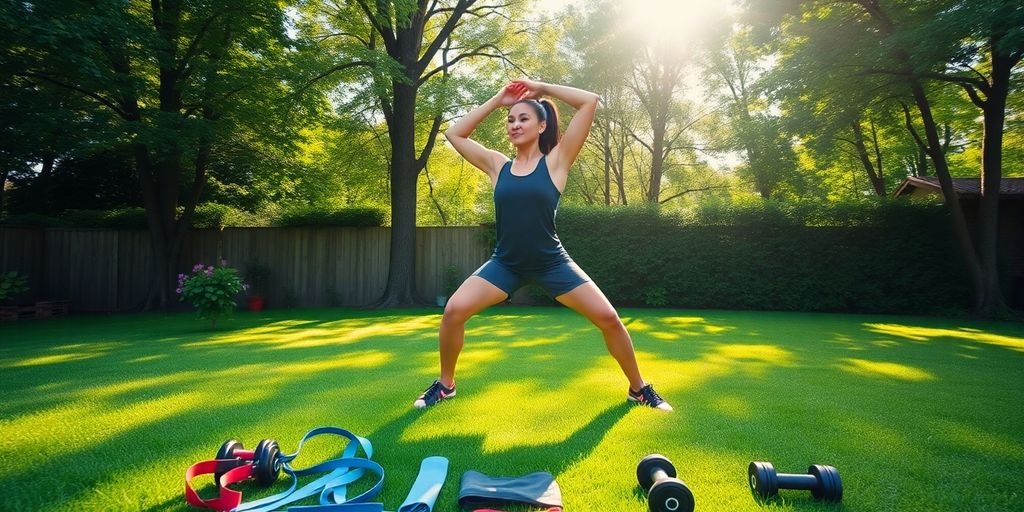 Person exercising outdoors in a backyard.
