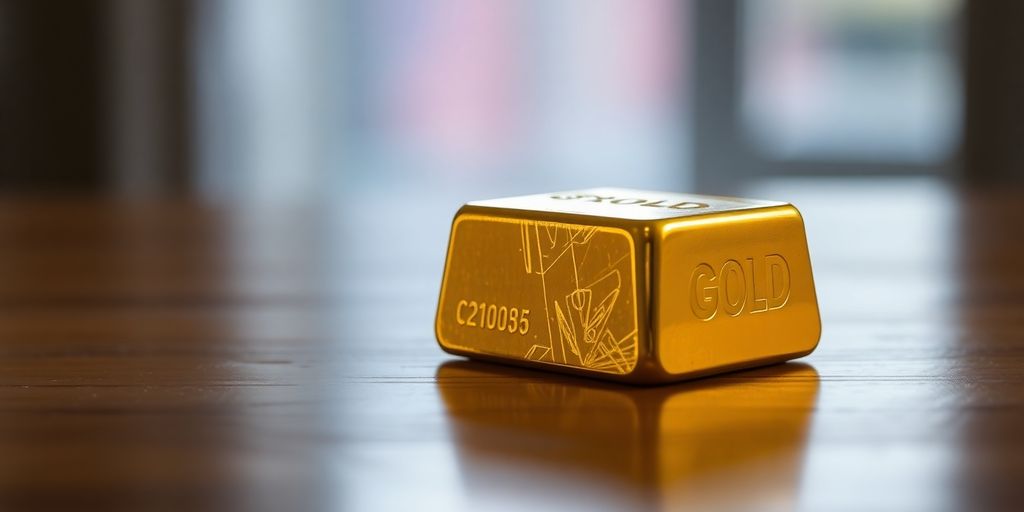 Lingot d'or sur une table en bois.