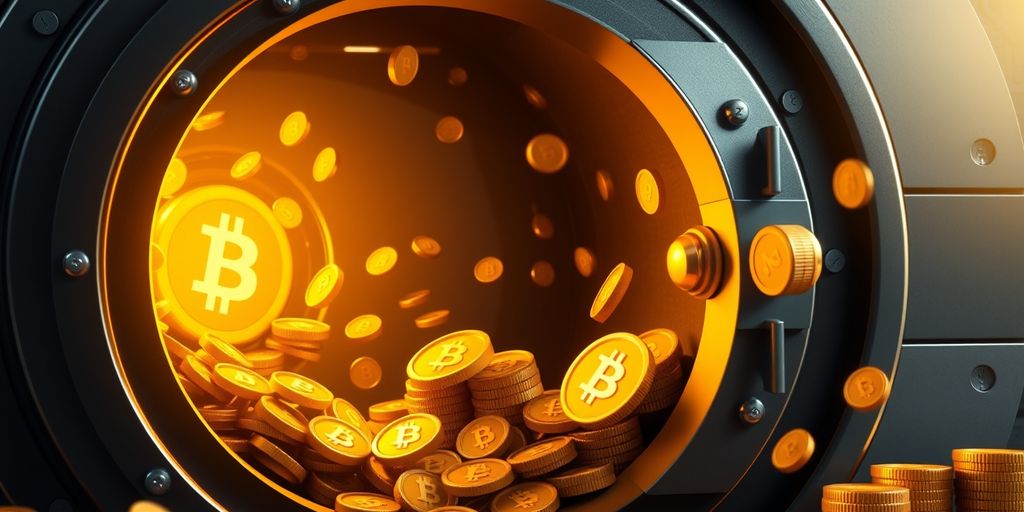 Vault with coins and crypto symbols