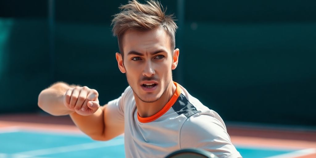 Giocatore di padel concentrato in azione sul campo.