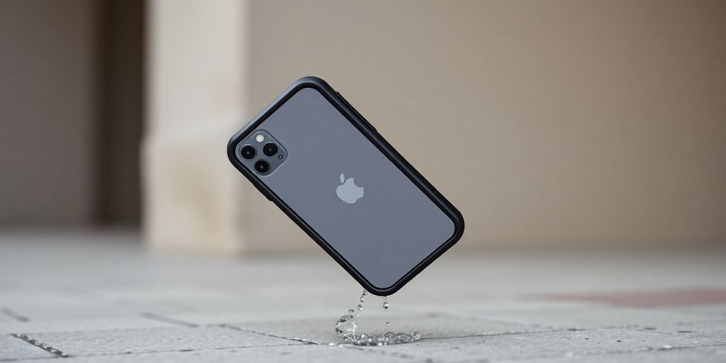 iPhone 16 Pro in a rugged drop-proof case surviving a fall.
