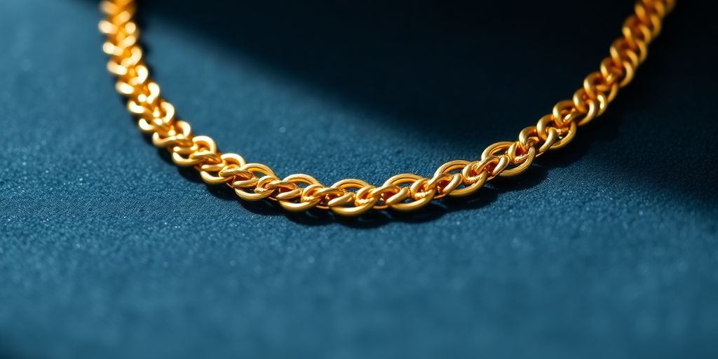 Collier en or sur un fond en velours.