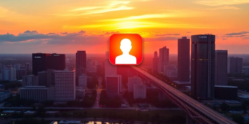 Orlando skyline with a glowing Google Business Profile icon.