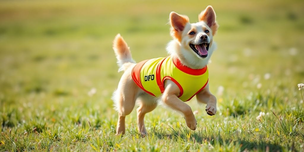 Dog wearing DFD X2 Boost active wear outdoors.