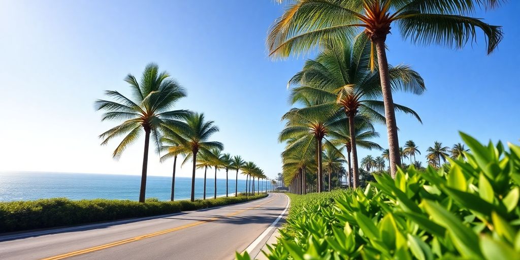 Coastal road view, Aventura, Florida.