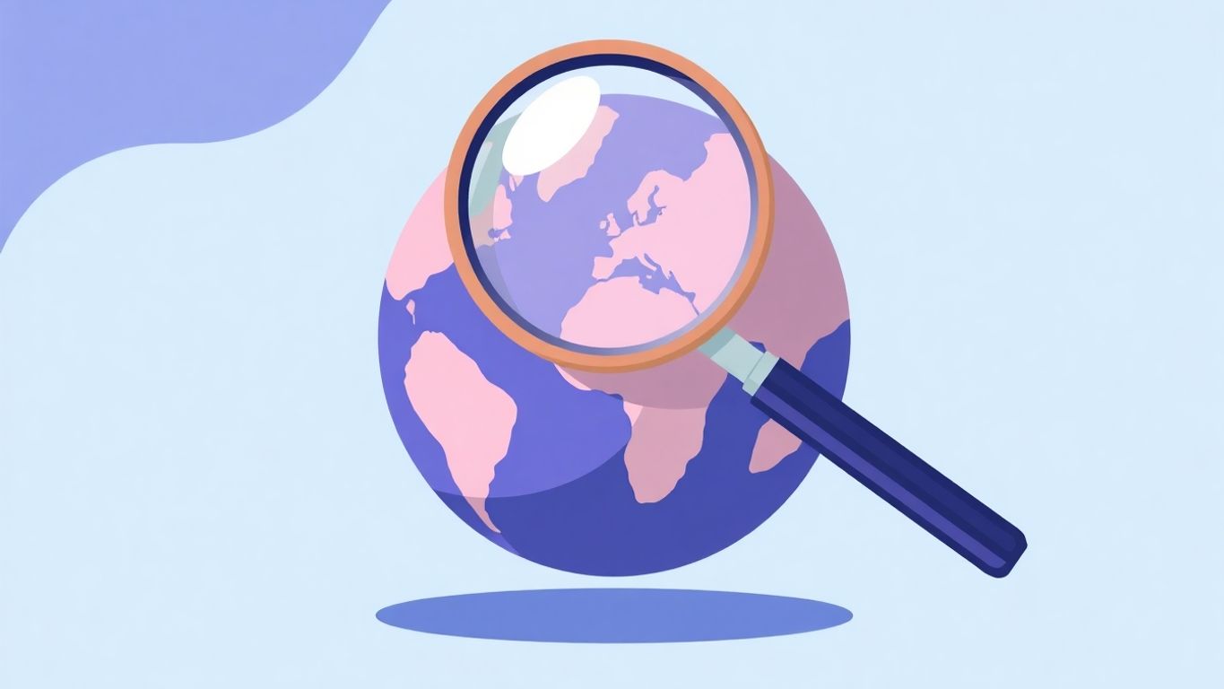 Forstørrelsesglass over jordkloden for domenesøk.