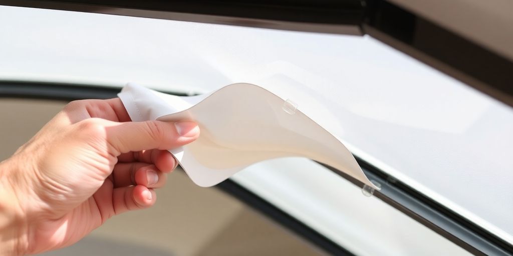 Hand removing RV skylight liner for repair.