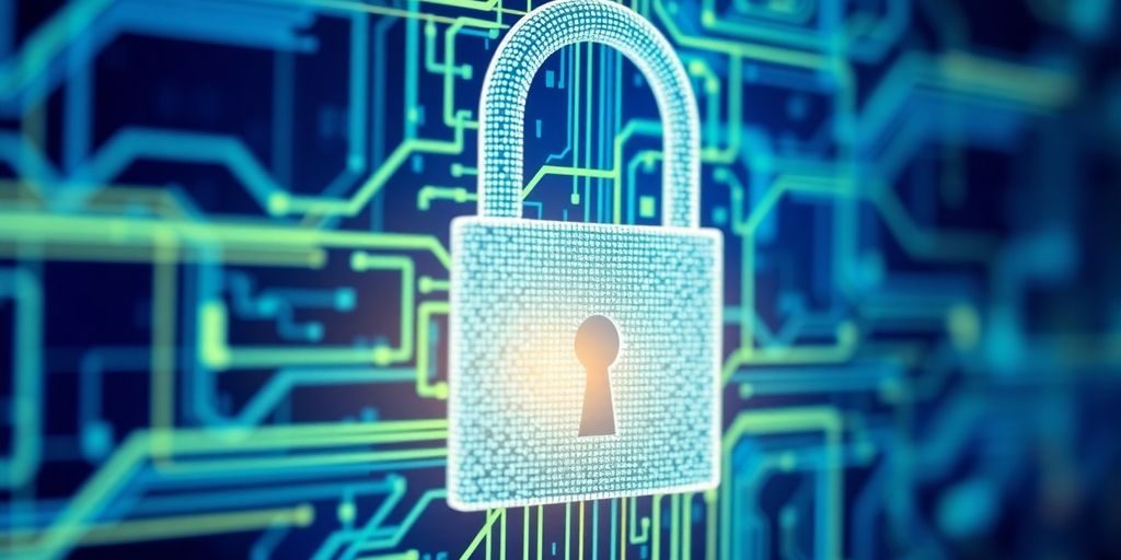Close-up of a secure lock on a digital background.