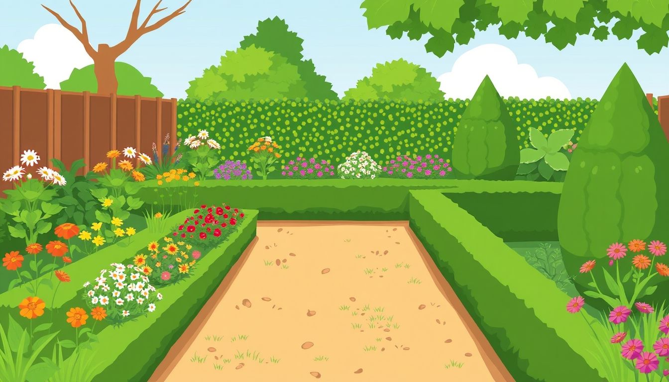 Tidy garden with trimmed hedges and colourful flowers
