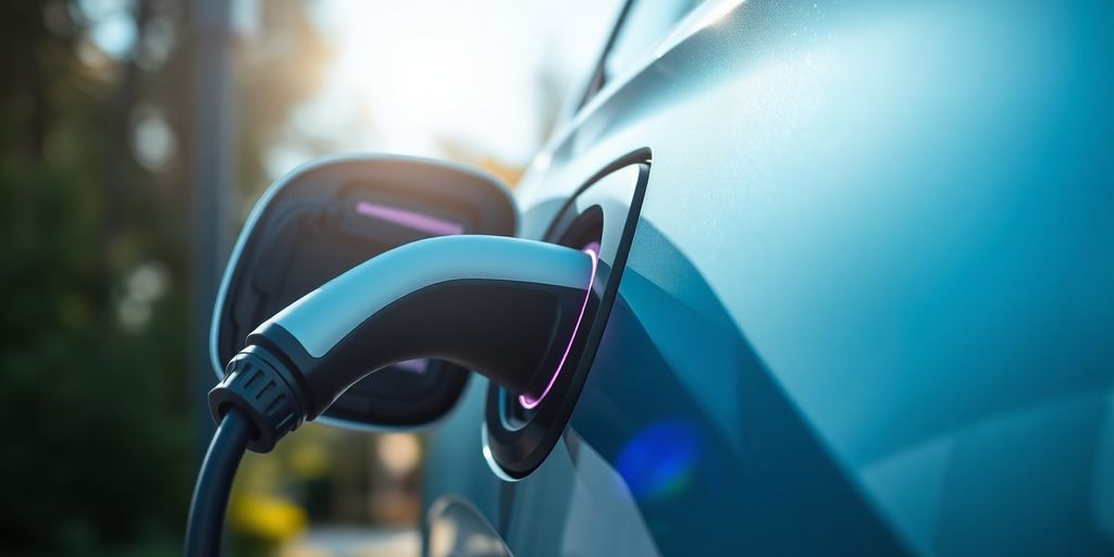 Une voiture électrique branchée à une borne de recharge.