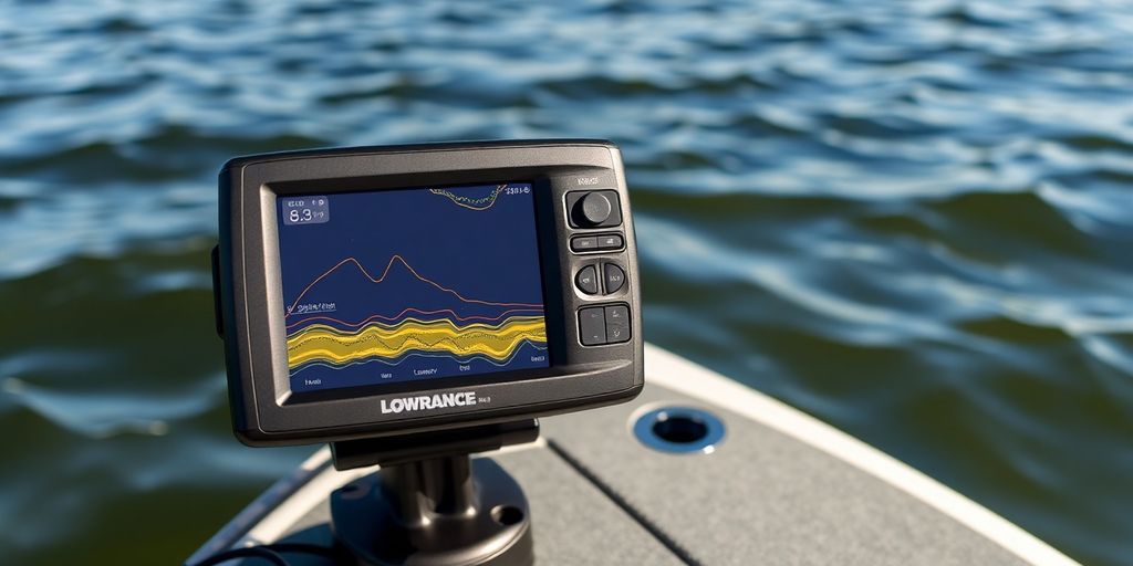 Lowrance HOOK Reveal 5 SplitShot fish finder on a boat.