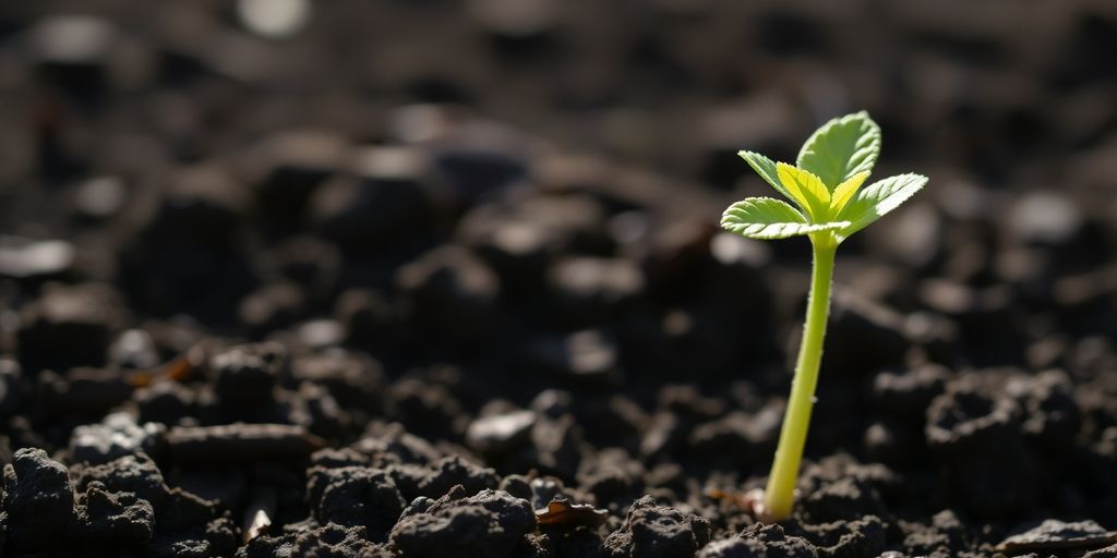 A single, vibrant sprout growing from rich soil.