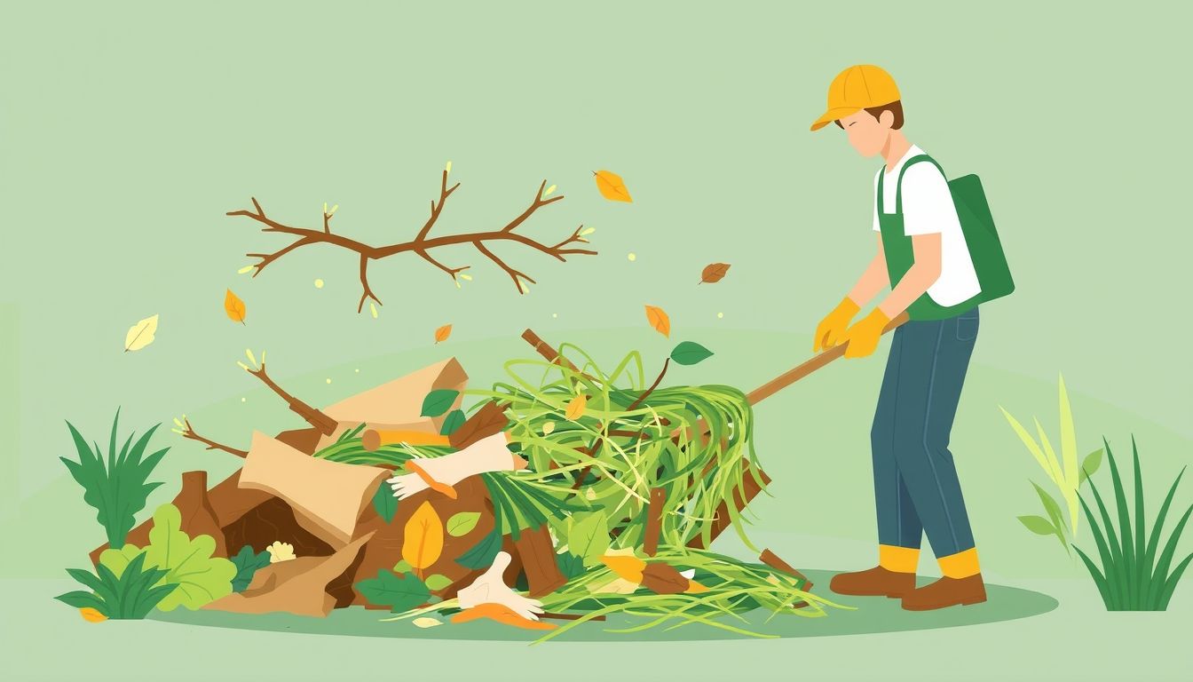 Worker collecting garden waste items