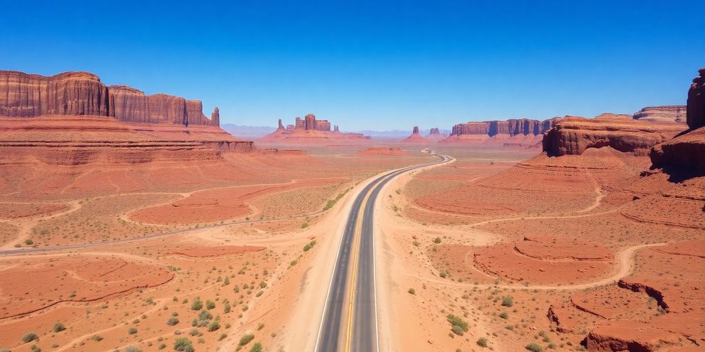 Vue aérienne du désert de l'Arizona sur la Route 66.