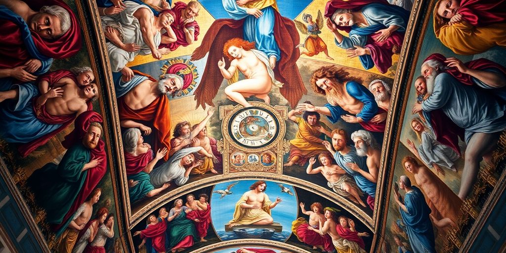 Frescoes on the ceiling of the Sistine Chapel.