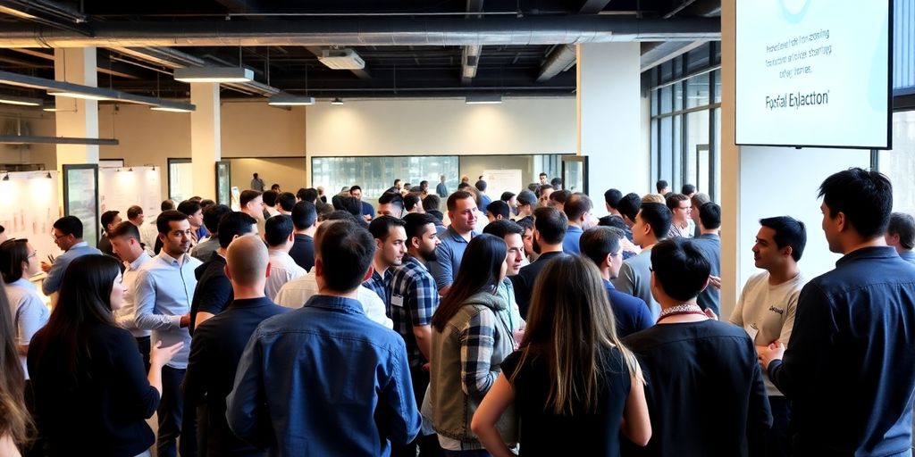Diverse Gründer im Gespräch bei einem Networking-Event.