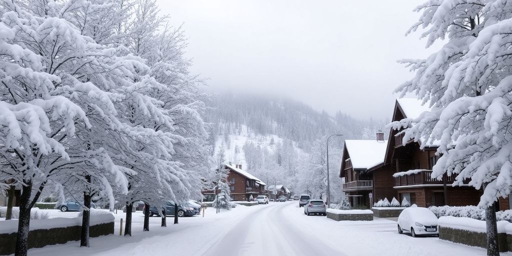 Village de Tignes sous une neige abondante et paisible.