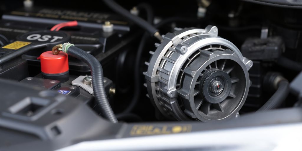 Car battery and alternator components.