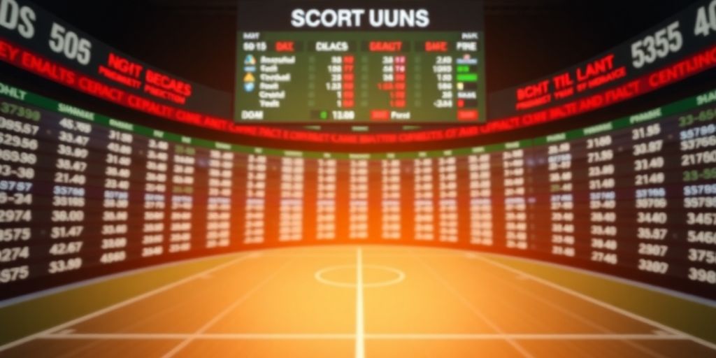 Sports betting odds board with fluctuating numbers.