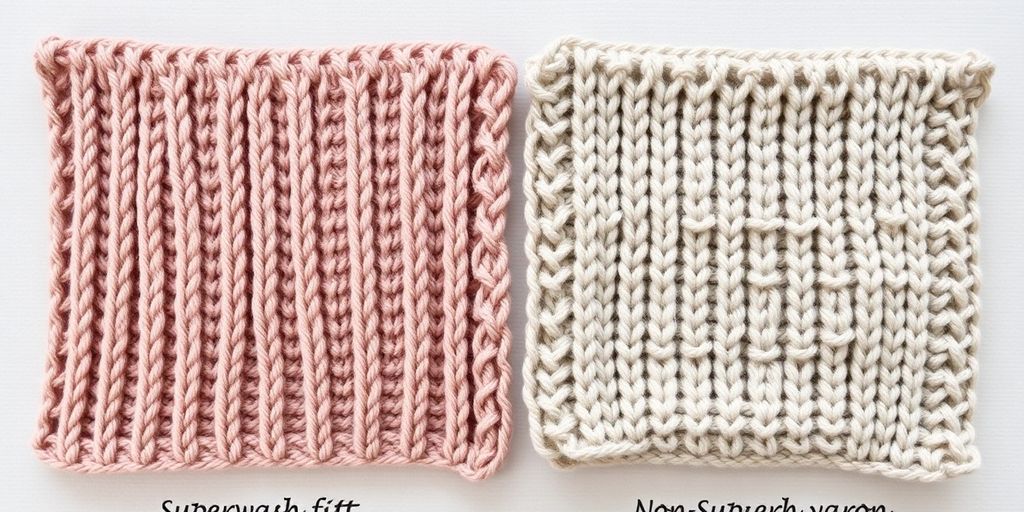 Two yarn swatches, one smooth, one fuzzy, side-by-side.