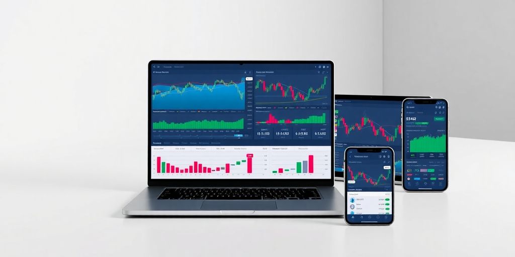 Modern trading devices in a sleek workspace setting.