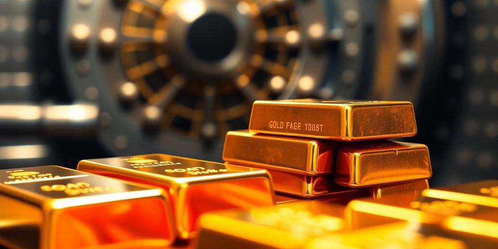 Barres d'or empilées dans un coffre-fort.