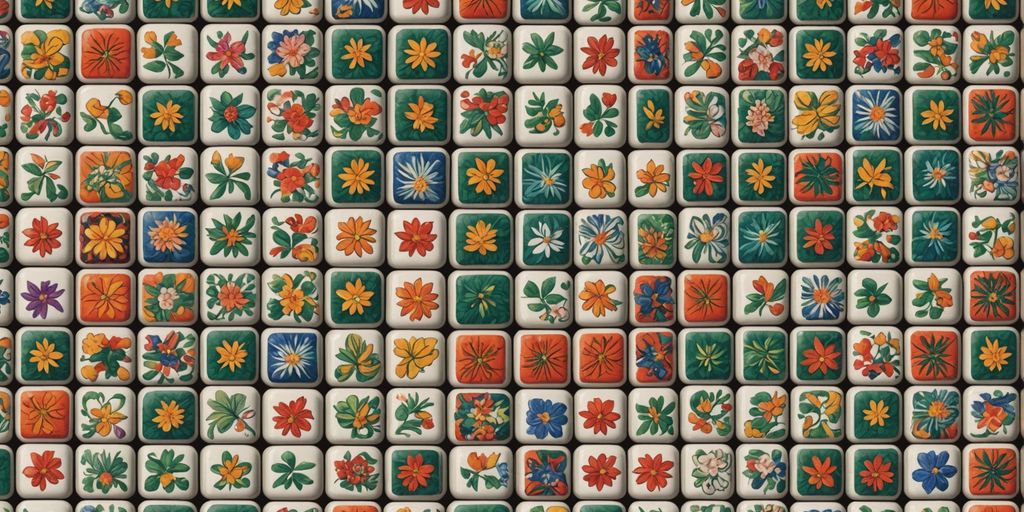Colorful collage of artistically designed mahjong tiles