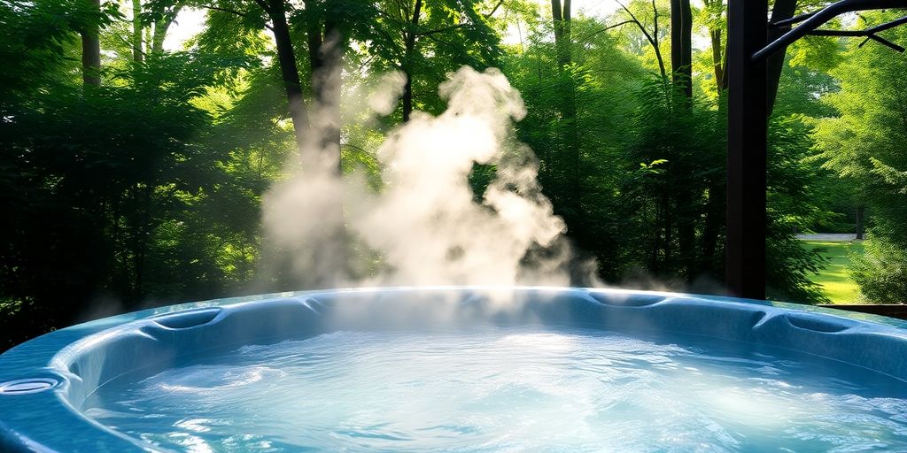 Une femme se détend dans un bain à remous extérieur.
