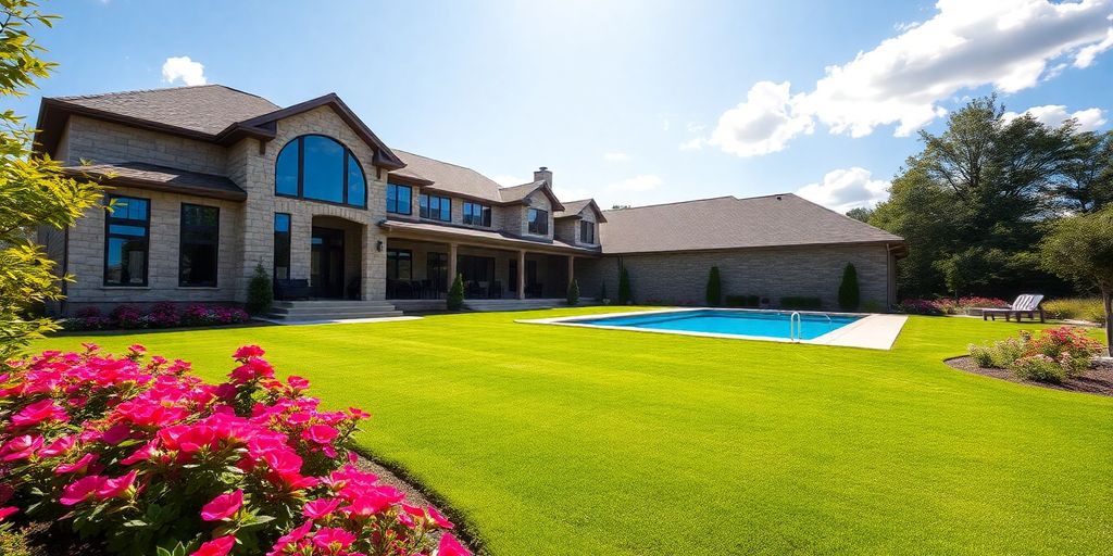 Luxury home with a beautiful garden and pool.