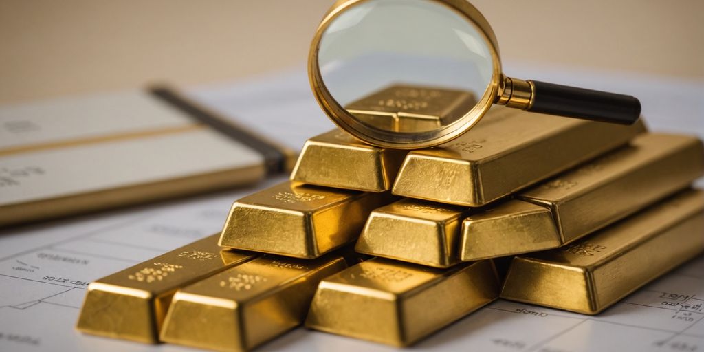 Gold bars with financial chart background.