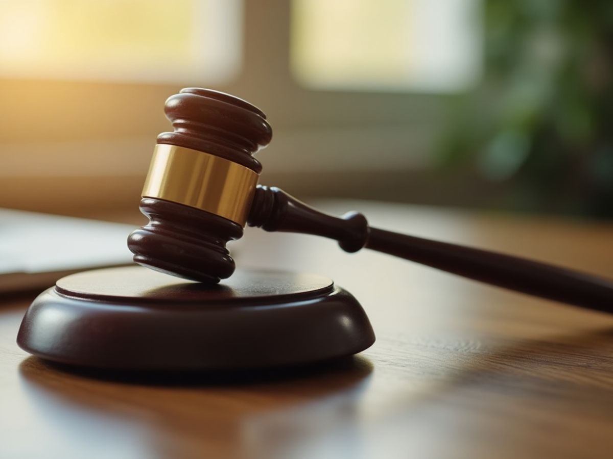 Ciocan de judecător pe birou din lemn.