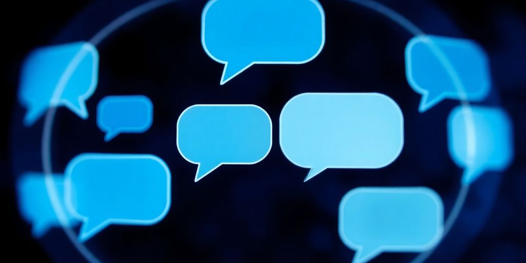 Secure chat bubbles floating near a digital shield.