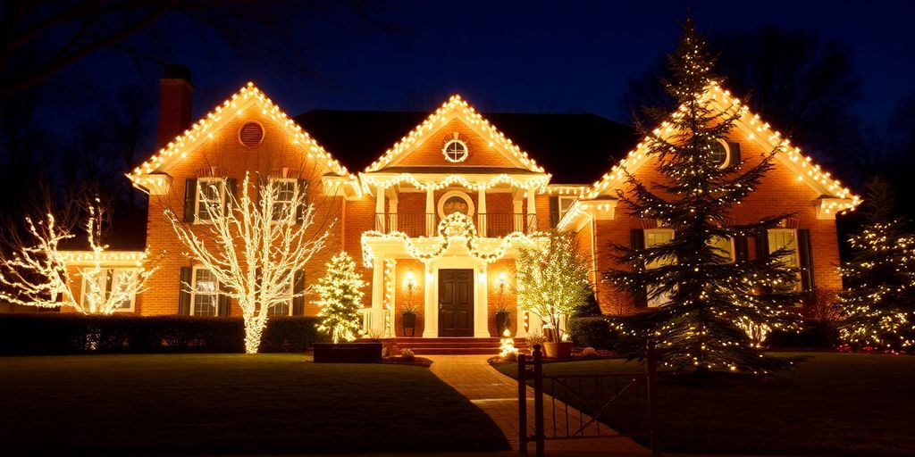 Christmas lights illuminating a Clayton home.