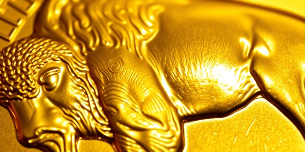 Golden American Buffalo coin close-up.