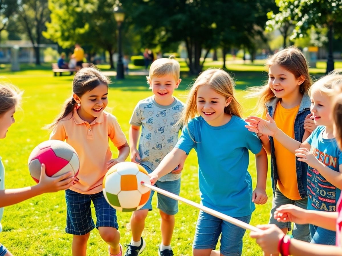 Copii jucând jocuri de echipă în parc.