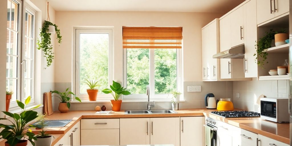 Clean kitchen with ventilation and no mold present.