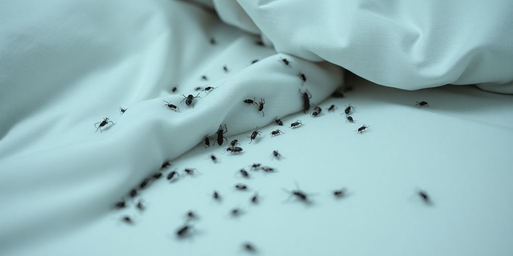 Insecte pe pat, infestare vizibilă.